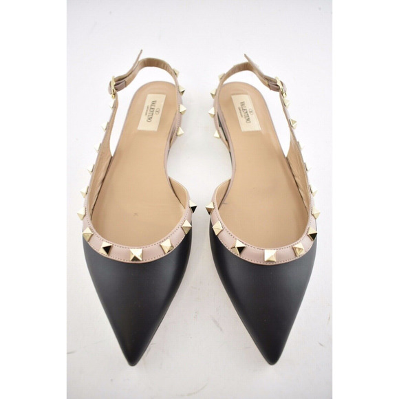 Valentino Rockstud Black Nude Stud Pointed Slingback Ballet Ballerina Flat 38.5 - Picture 5 of 12